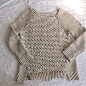 Loft Pullover Knit Zipper Sweater - cream/ tan - M